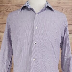 Tattersall Dress Shirt Mens 17 1/4 32/33 Purple Stripe Cotton Long Sleeve London